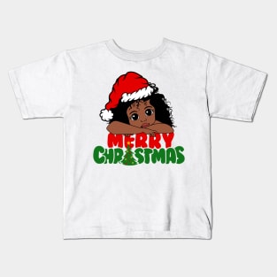 American African Christmas Santa Cute Natural Hair Afro Xmas Kids T-Shirt